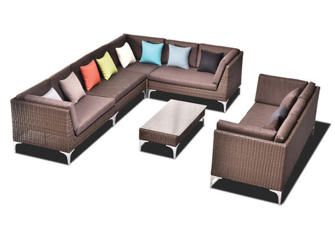Martin Rattan L-Shape 7 Seater Sofa - Brown