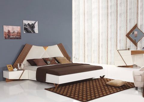 Modern Bedroom Bed With Bedside Table And Dresser Plank Negro White