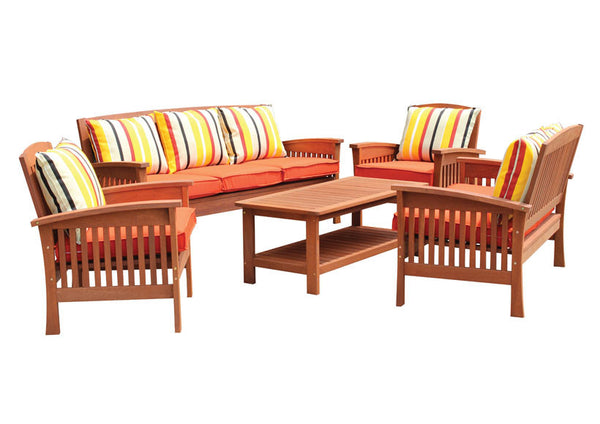 Majestic Wooden 3+2+1+1+1 Sofa - Orange/Yellow Stripe