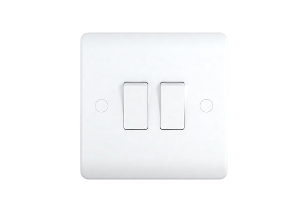 Milano 10A 2 Gang 1 Way Switch White