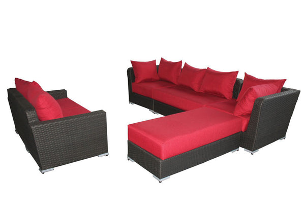 Claudia Rattan L-Shape 6 Seater Sofa- Red