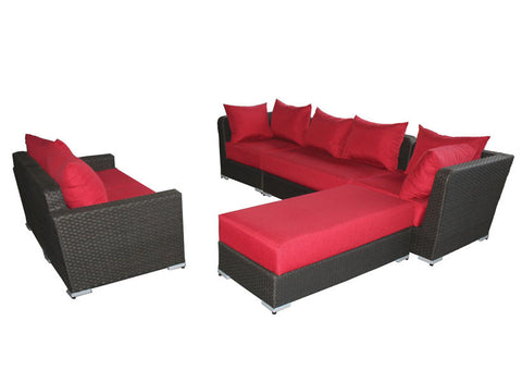 Claudia Rattan L-Shape 6 Seater Sofa- Red