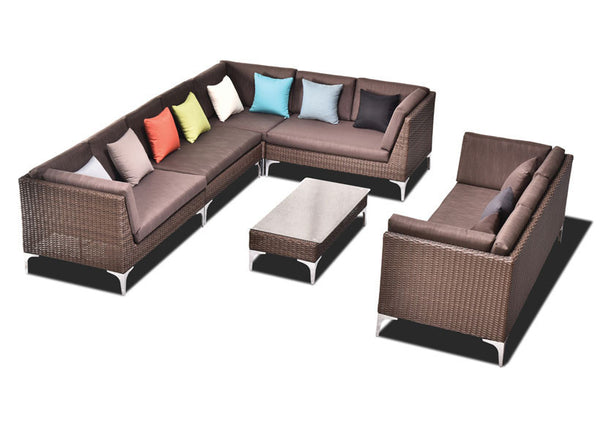 Martin Rattan L-Shape 7 Seater Sofa - Brown