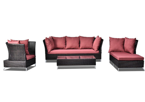 Tanya Rattan 3+2+1 Sofa - Marsala Red