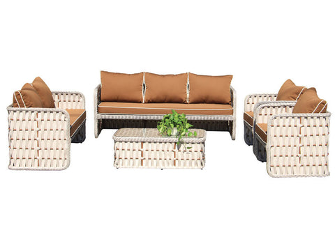 Kiara Rattan 3+2+1 Sofa - Coffee Brown