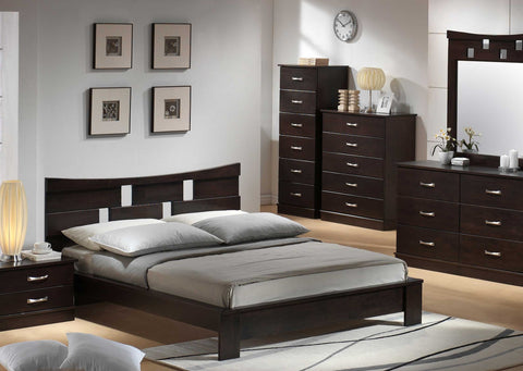 Modern Bedroom Bed With 2 Nightstand Cappucino