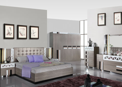 Modern Bedroom Bed With Night Stand And Dresser Set Dil-1039# Grey