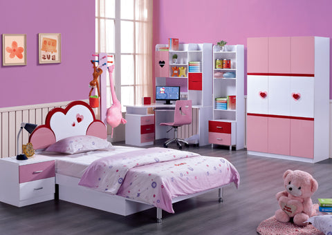 Pink Heart Modern Kids Bedroom Bed
