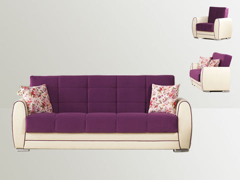 Modern Sofa Bed Set Ipk-Paris Purple & Beige